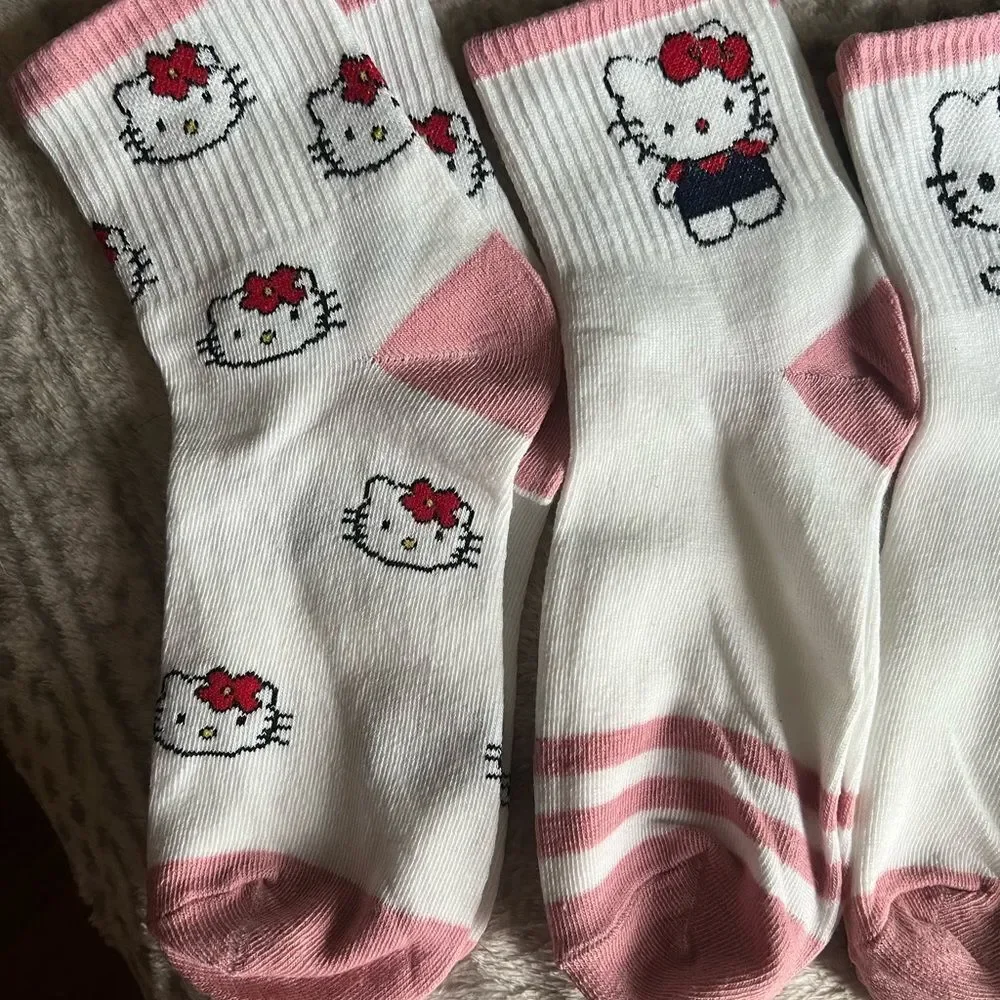 Hello Kitty Pink and Cream Womens Sport Socks 4 Pair